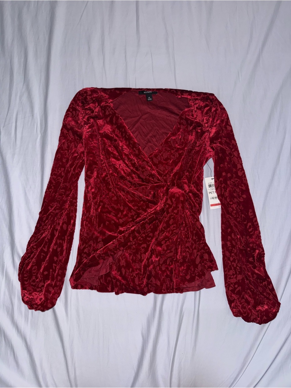 Alfani Crimson Red Velvet Wrap Blouse